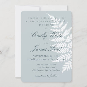 Icy Blue White Fern 5x7 Botanical Wedding Invitation