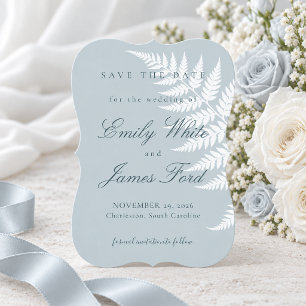 Icy Blue White Fern 5x7 Simply Elegant Save The Date