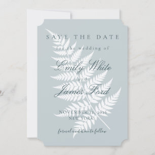 Icy Blue White Fern 5x7 Ticket Fern Save the Date Invitation