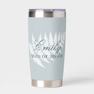 Icy Blue White Fern Elegant Maid of Honour Insulated Tumbler