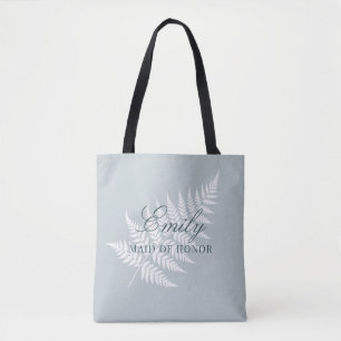 Icy Blue White Fern Elegant Maid of Honour Tote Bag