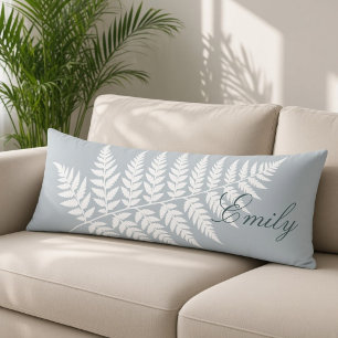 Icy Blue White Fern Elegant Minimalist Body Cushion