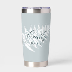 Icy Blue White Fern Elegant Pastel Bridal Insulated Tumbler