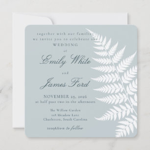Icy Blue White Fern Elegant Square Wedding Invitation