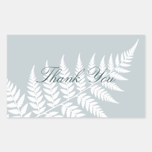 Icy Blue White Fern Foliage Thank You Rectangular Sticker