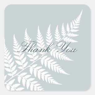 Icy Blue White Fern Foliage Wedding Thank You Square Sticker