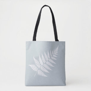 Icy Blue White Fern Minimalist Botanical Tote Bag