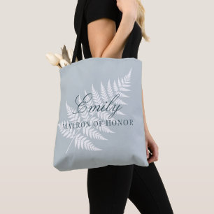 Icy Blue White Fern Pastel Matron of Honour Tote Bag