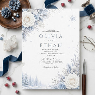 Icy Blue Winter Christmas Holiday Wedding Invitation