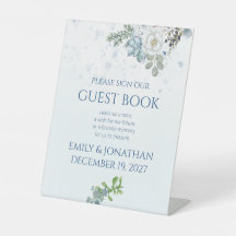 Icy Blue Winter Floral Please Sign Our Guest Book