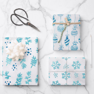 Icy Blue Winter Holiday Christmas Wrapping Paper