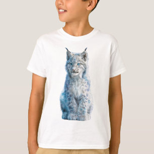 Icy Blue Winter Lynx Illustration Kids T-Shirt