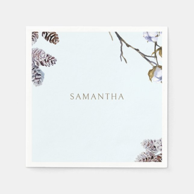 Icy Blue Winter Personalised Shower Cocktail Napkin (Front)