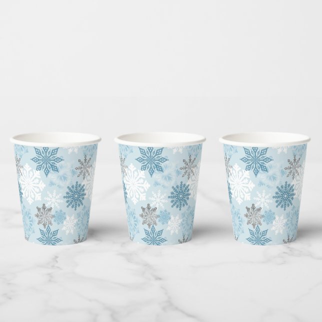 Icy Blue Winter Snowflakes Paper Cups (Multi)
