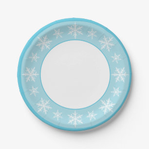 Icy Blue Winter Wonderland Snowflake Paper Plate
