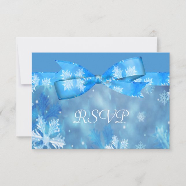 Icy Blue Winter Wonderland Wedding RSVP Card (Front)