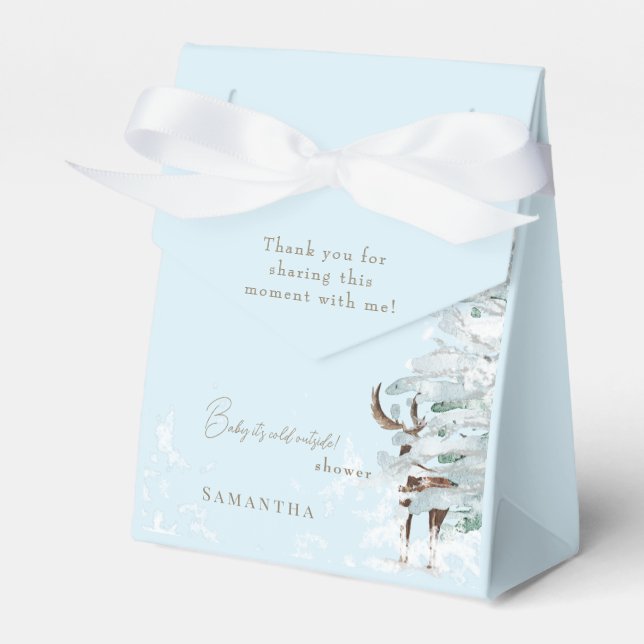 Icy Blue Woodland Baby it's Cold Outside Favour Box (Front Side)