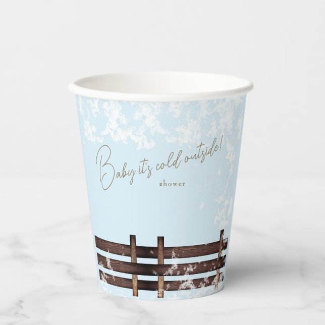 Icy Blue Woodland Baby it's Cold Outside Paper Cups (Front)