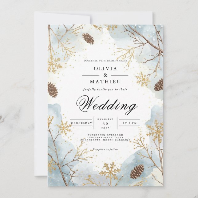 Icy Branch Snow Romance Wedding Invitation (Front)