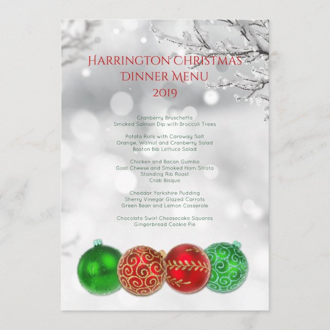 Icy Branches Holiday Custom Dinner Menu Template (Front)