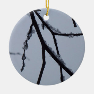 Icy Branches Winter Nature Photography Ceramic Tree Decoration