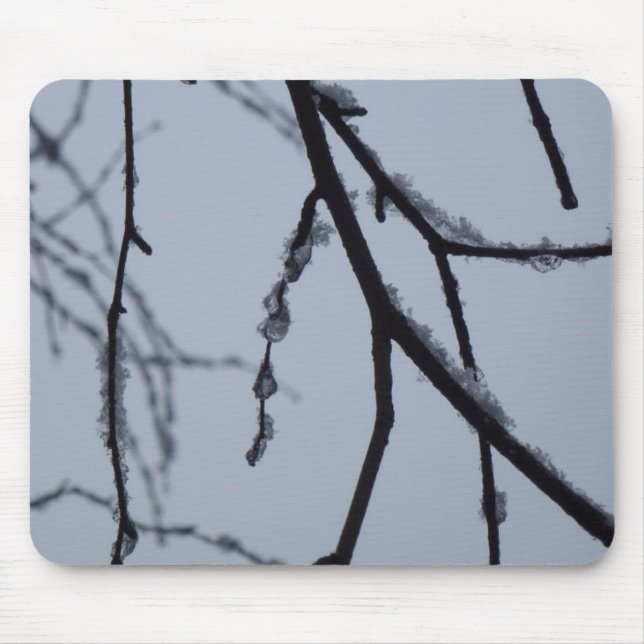 Icy Branches Winter Nature Photography Mouse Mat (Front)