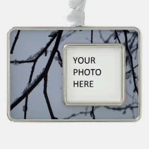 Icy Branches Winter Nature Photography Silver Plated Framed Ornament