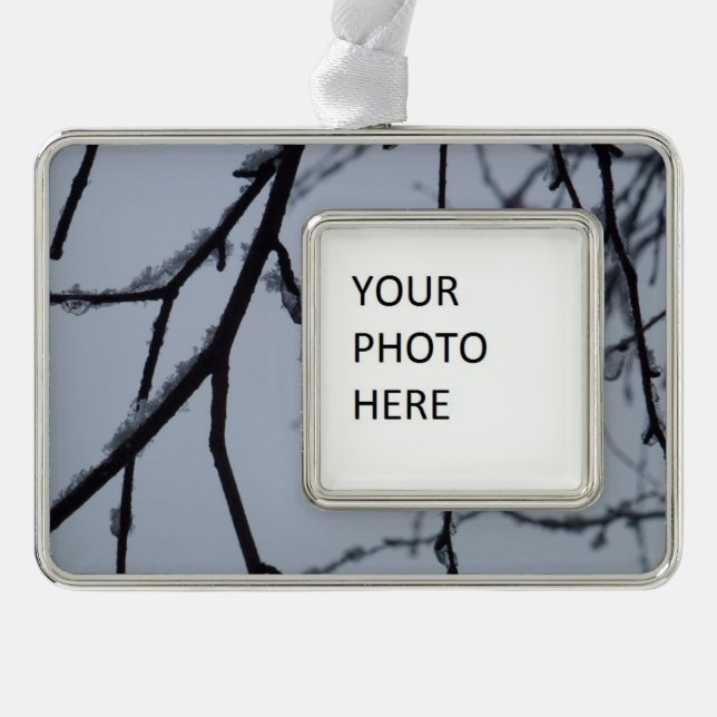 Icy Branches Winter Nature Photography Silver Plated Framed Ornament (Front)