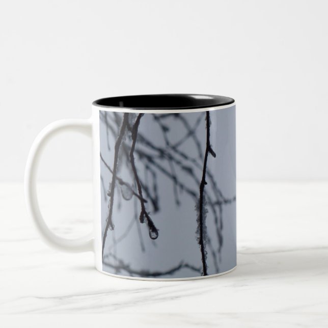 Icy Branches Winter Nature Photography Two-Tone Coffee Mug (Left)