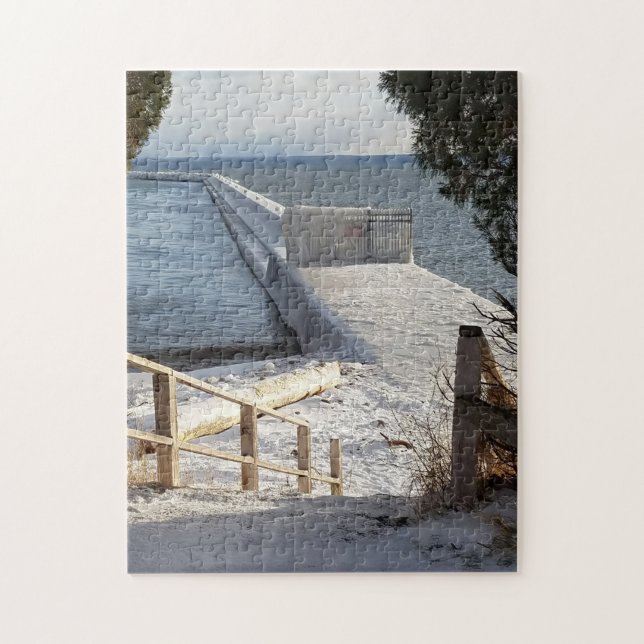 Icy Breakwall Lake Superior Marquette Michigan Jigsaw Puzzle (Vertical)
