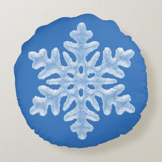 Icy Cool Blue Frozen Snowflake Winter Christmas Round Cushion (Back)