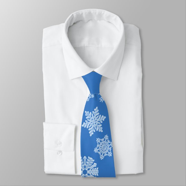 Icy Cool Blue Frozen Winter Snowflakes Christmas Tie (Tied)