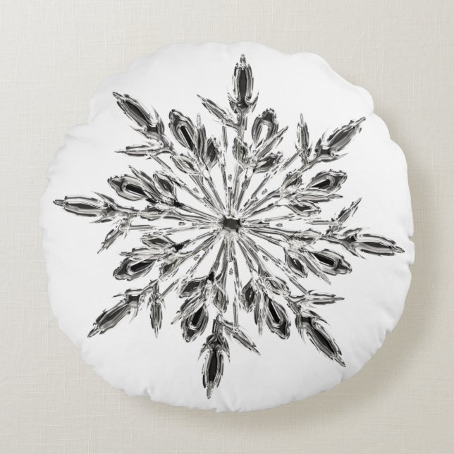 Icy Crystal Snowflake Round Cushion (Front)