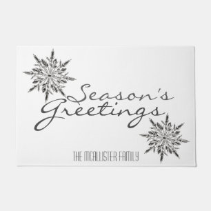 Icy Crystal Snowflakes Season's Greetings Custom Doormat