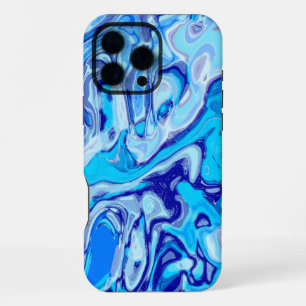 Icy Deep Sea Blue Colourful Abstract Marble Liquid iPhone 16 Pro Max Case