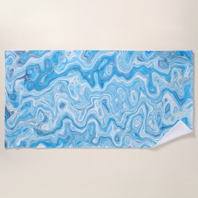 Icy Glacier Blue Marble Texture Abstract Liquid Beach Towel (Front)
