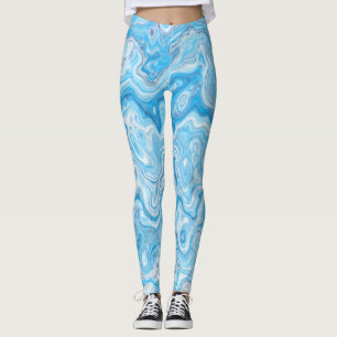 Icy Glacier Blue Marble Texture Abstract Liquid Leggings