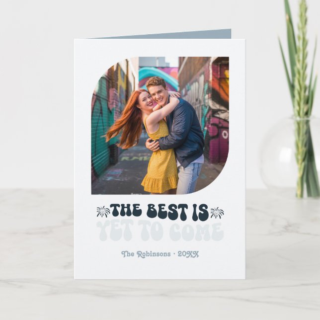 Icy Glam Champagne Retro New Year Photo Holiday Card (Front)