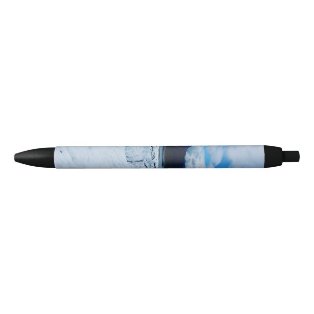 Icy Mountain Glacier Scene with Cloudy Sky Black Ink Pen (Front)