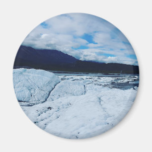 Icy Mountain Glacier Scene with Cloudy Sky Magnet