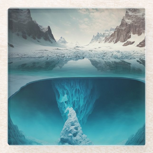 Icy Mountain View Glass Coaster (Front)