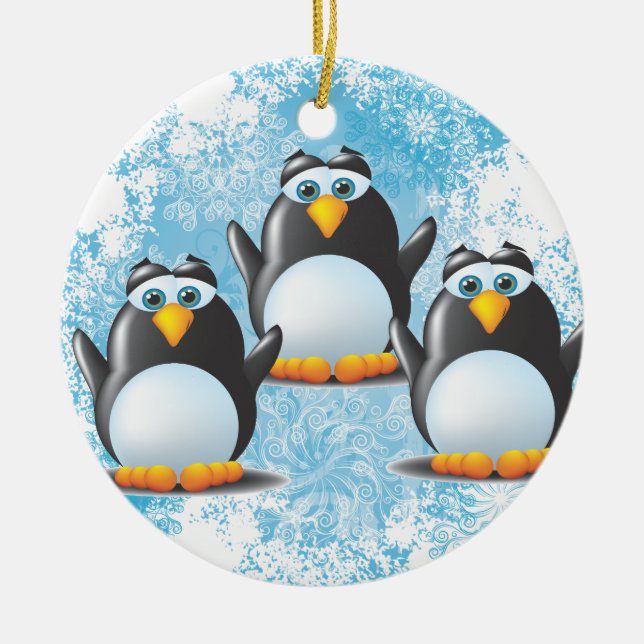Icy Penguins Ceramic Tree Decoration (Front)