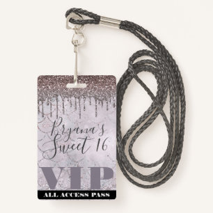 Icy Pink Glitter Drip Mermaid Sweet 16 VIP Pass ID Badge