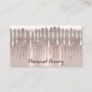 Icy Pink Rose Gold Diamond Glitter Drip Beauty Business Card