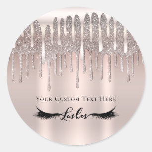 Icy Pink Rose Gold Diamond Glitter Drip Lashes Classic Round Sticker