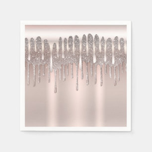 Icy Pink Rose Gold Diamond Glitter Drip Sweet 16 Napkin