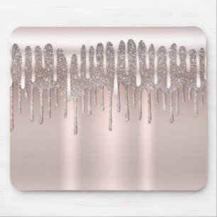Icy Pink Rose Gold Diamond Glitter Sparkle Drip Mouse Mat