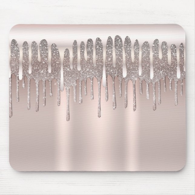 Icy Pink Rose Gold Diamond Glitter Sparkle Drip Mouse Mat (Front)