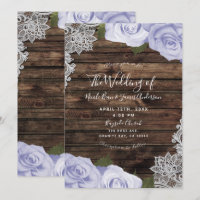 Icy Purple Floral Roses Rustic Wood & Lace Wedding
