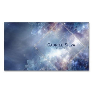 Icy Sapphire Floral Gold Diamond Celestial Magnetic Business Card